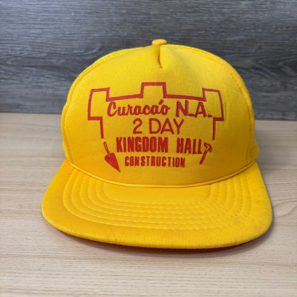Vintage Kingdom Hall Construction Hat Cap Snap Back Yellow Trucker Curacao